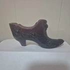 Vintage Fenton Glass Amethyst Cabbage Rose Pattern Shoe Slipper