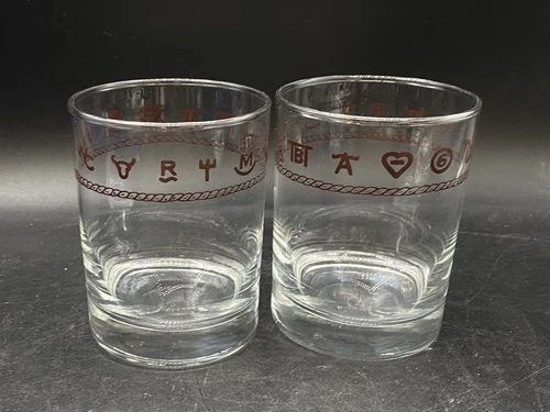 2 Libbey Glass Western Cattle Brands Rope Rocks Glasses Tumblers