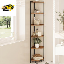 Corner Shelf Stand, Corner Bookshelf, Storage Standing Shelf Unit with Metal Fra