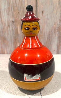 Channapatna Indian Wooden Roly Poly Wobble Doll Folk Art Rani 5.75'' Figure Toy