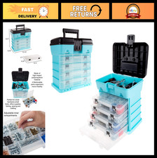 Portable Small Parts Organizer Box - 10" Storage Case with 4 Removable Trays for