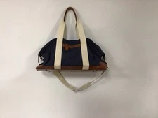 Mark And Graham Canvas And Leather Weekender Duffle Bag Blue With Monogram 💙