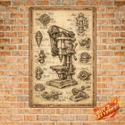 Vintage Industrial Mechanical Blueprint Metal Tin Sign Wall Art
