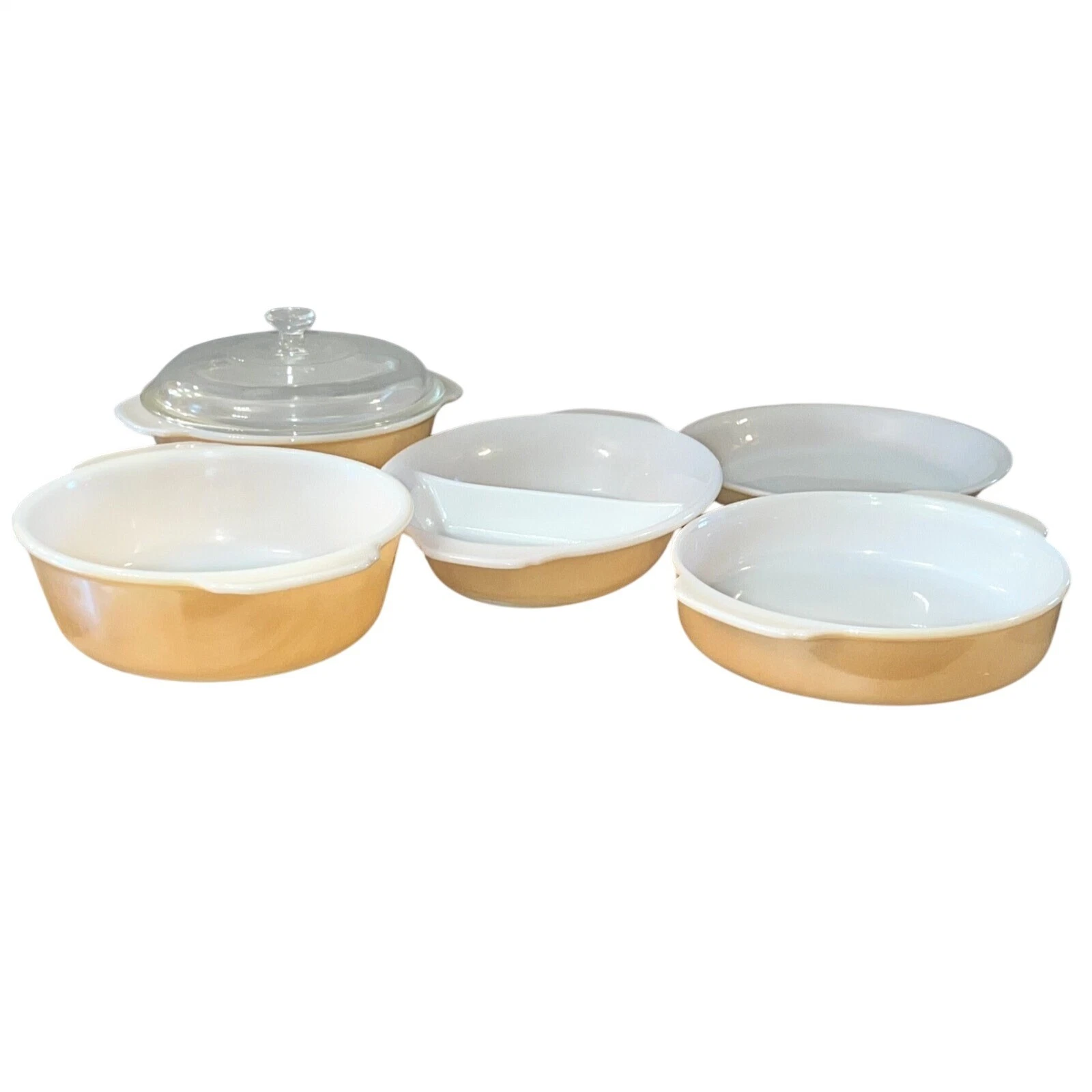 Vintage Fire-King Peach Lustre Casserole Baking Set-6 Milk Glass Anchor Hocking
