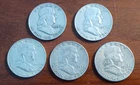 Lot of 5 - Franklin 90% Silver Circulated Half Dollars 1959, 1963