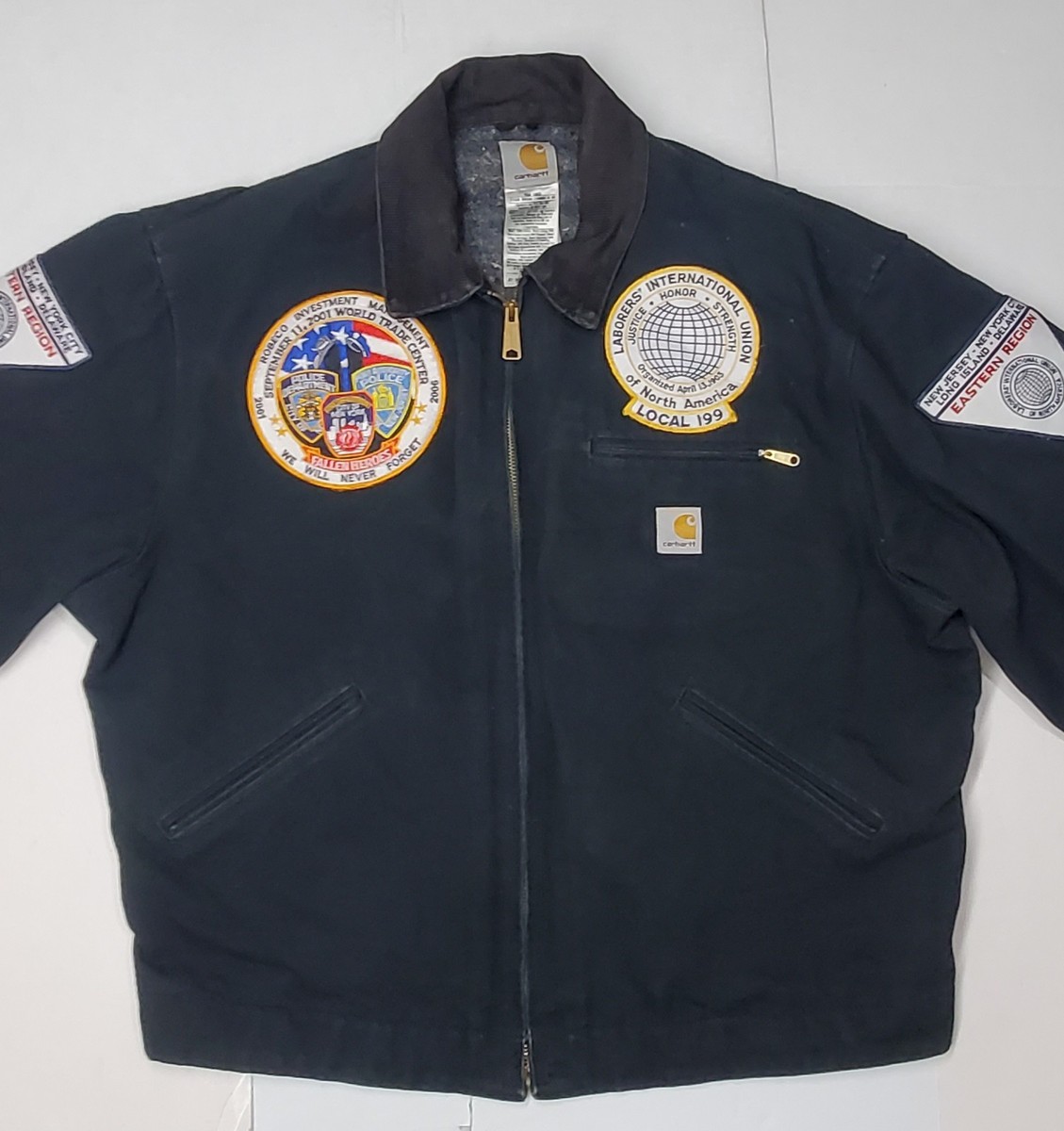 Vintage '06 Carhartt J01 BLK Detriot Jacket 9/11 Memorial & LIUNA