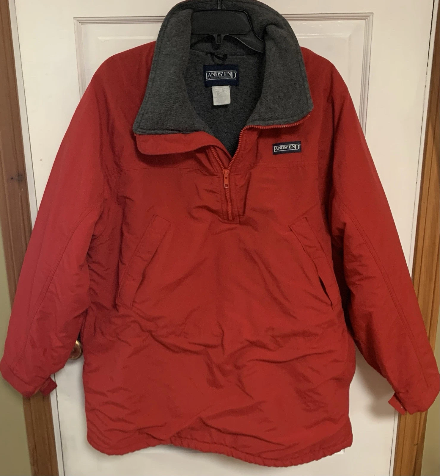 Lands’ End Unisex Jacket Pullover 1/4 Zip Fleece Lined Windbreaker Sz Large WARM