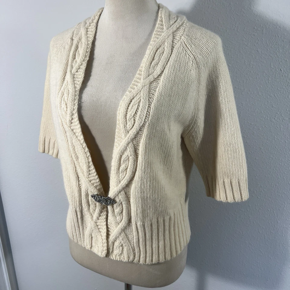 Lauren Ralph Lauren Womens Shrug Cardigan Wool Angora Rhinestone Broach Medium - Image 4 of 4