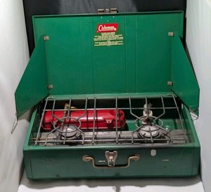 Réchaud De Camping Vintage Coleman 413G - 2 Brûleurs, Vert, Avec étui, état Très Propre