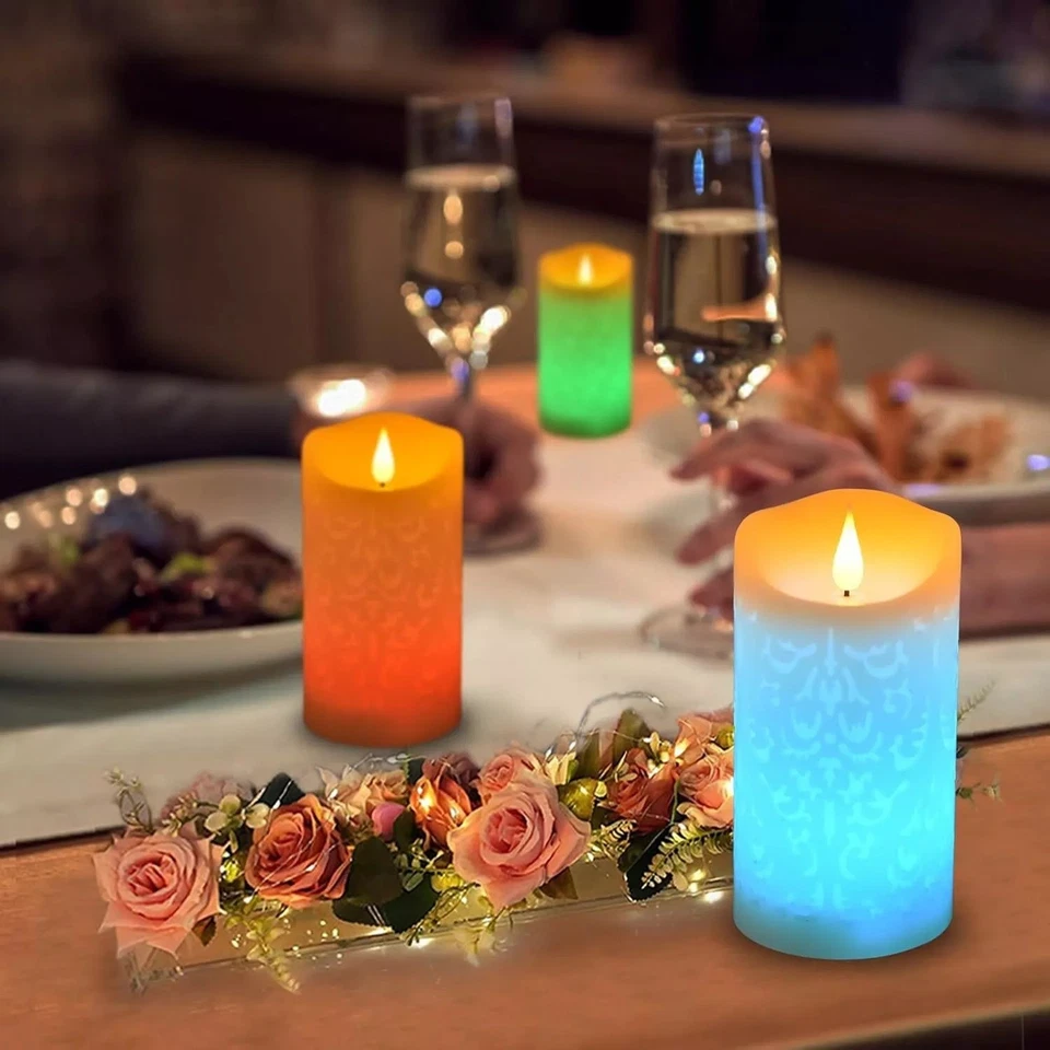 Christmas LED Flameless Pillar Candles Flickering Battery Operated With Remote - Image 4 of 4