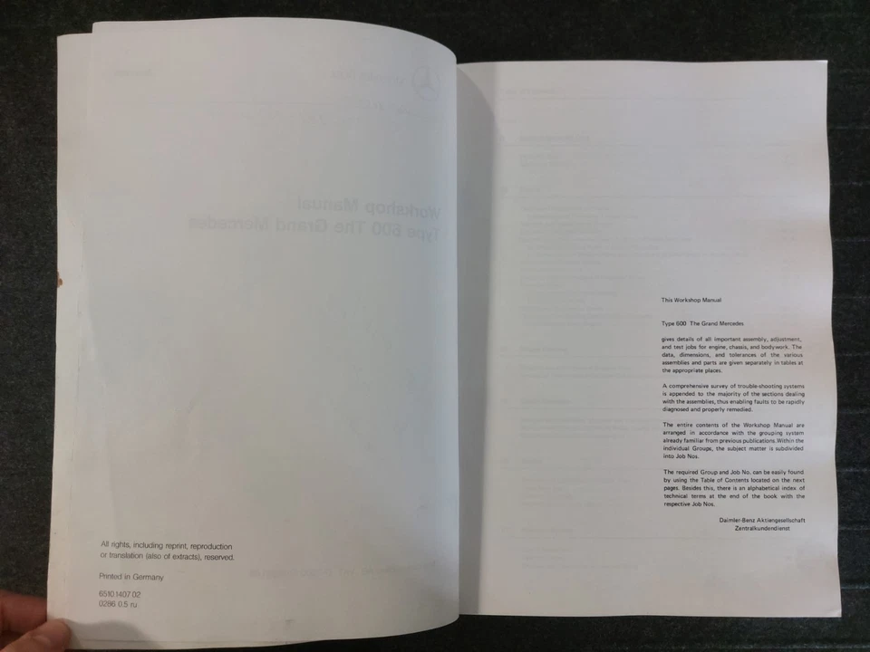 The Grand Mercedes Type 600 W100 Größer Workshop Manual (1986) - 1975 Revision - Bild 4 von 4