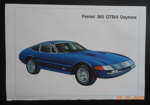 1988 Ferrari 365 GTB/4 Daytona Blue Sports Car POSTER Art Built 1969-1973