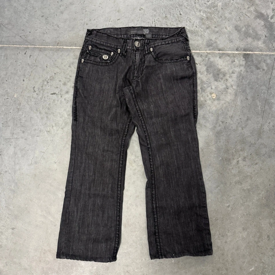 Pantalones de mezclilla Laguna Beach para hombre negros lavados corte bota calavera emblema detalle talla 32 cortos Foto 3 de 4