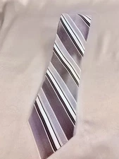 Mens Necktie Traditional Classic Grey And White Striped 64” SEE PICS!