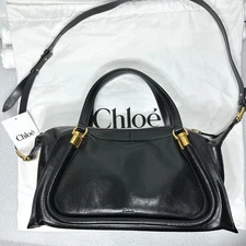 Chloe Paraty 24 Large Bag in Black Shiny Calfskin Leather NWT