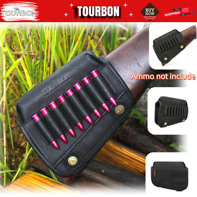 TOURBON Black Leather Cheek Rest 45-70 Ammo Holder Buttstock Cover Comb Riser