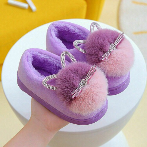 Girls Furry Slippers Kids Sliders Fur Lined Mule Children Home Indoor Shoes Size - Bild 15 von 15