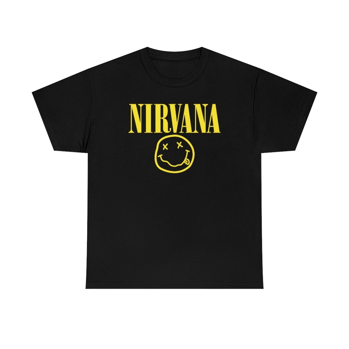 Nirvana Kurt Cobain SMILEY FACE Black T-Shirt NWT Authentic &