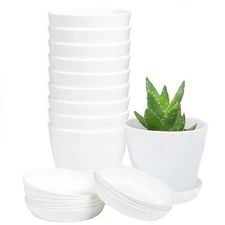 10 Pack Round Plastic Flower Plant Pot Seedling Nursery Pot with Trays
