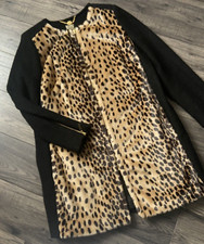 Biba Leopard Print Faux Fur And Wool Blend Coat Size 12 Bnwt