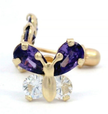 Tioneer 7x9mm Butterfly with CZ 14k Yellow Gold Screw Back Earrings