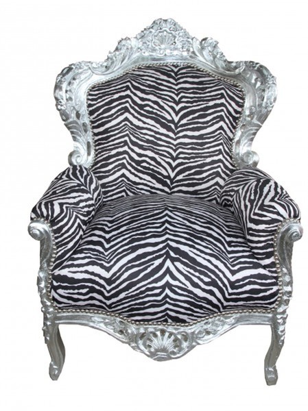 Casa Padrino Barock Sessel King Zebra / Silber - Antik Stil MöBel-image