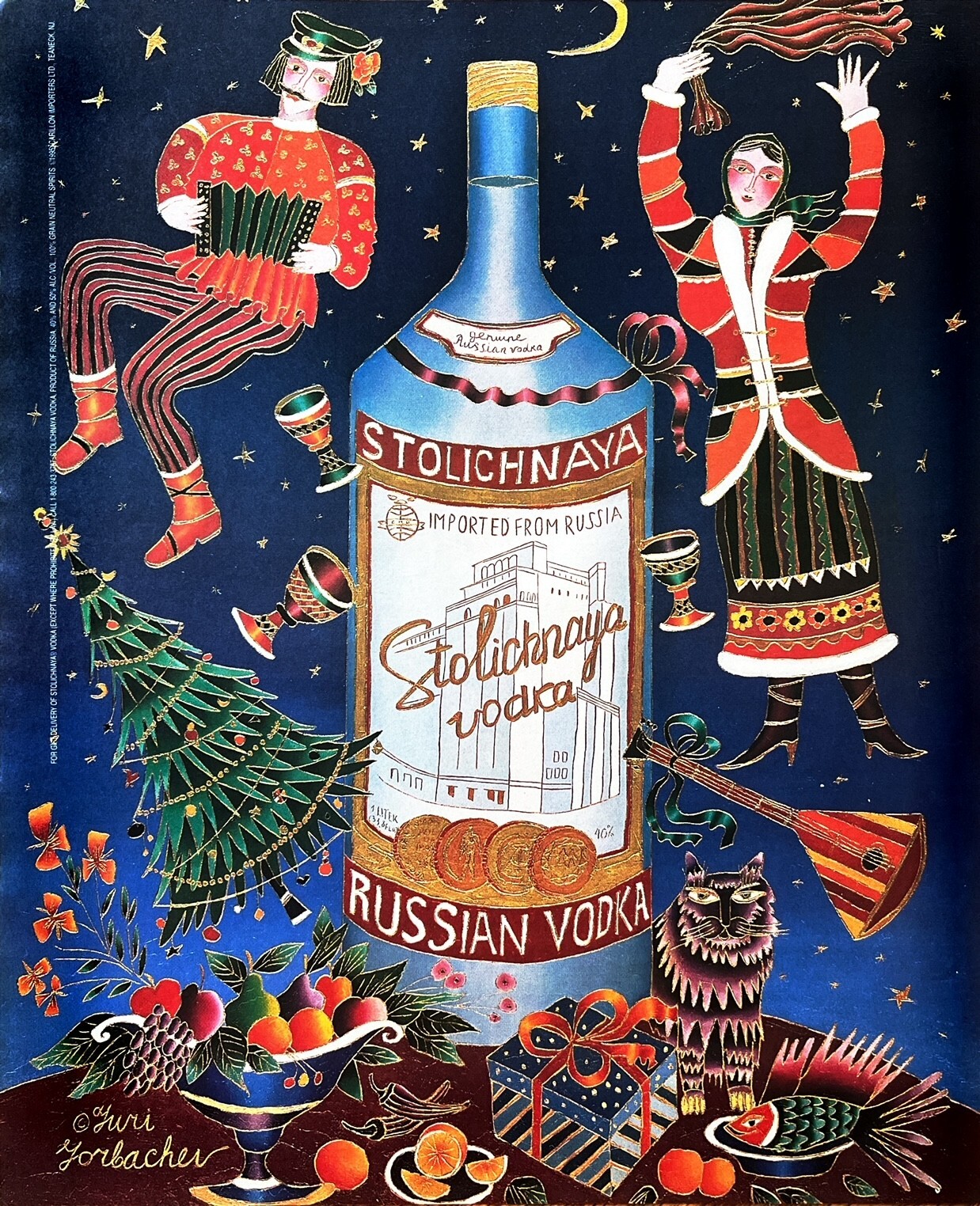 1996 STOLI VODKA Vintage Print Ad Stolichnaya Russian Christmas Tree
