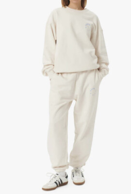 7 Days Active Tracksuit White Sand Cotton Crew Blue Print Nwt Size XS