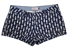 SO Shortie Shorts Womens Juniors Stretch Pockets Seahorses Blue Size 5