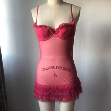 Victoria  s secret Mesh Pink Slip Dolly babydoll Apron dress 34B