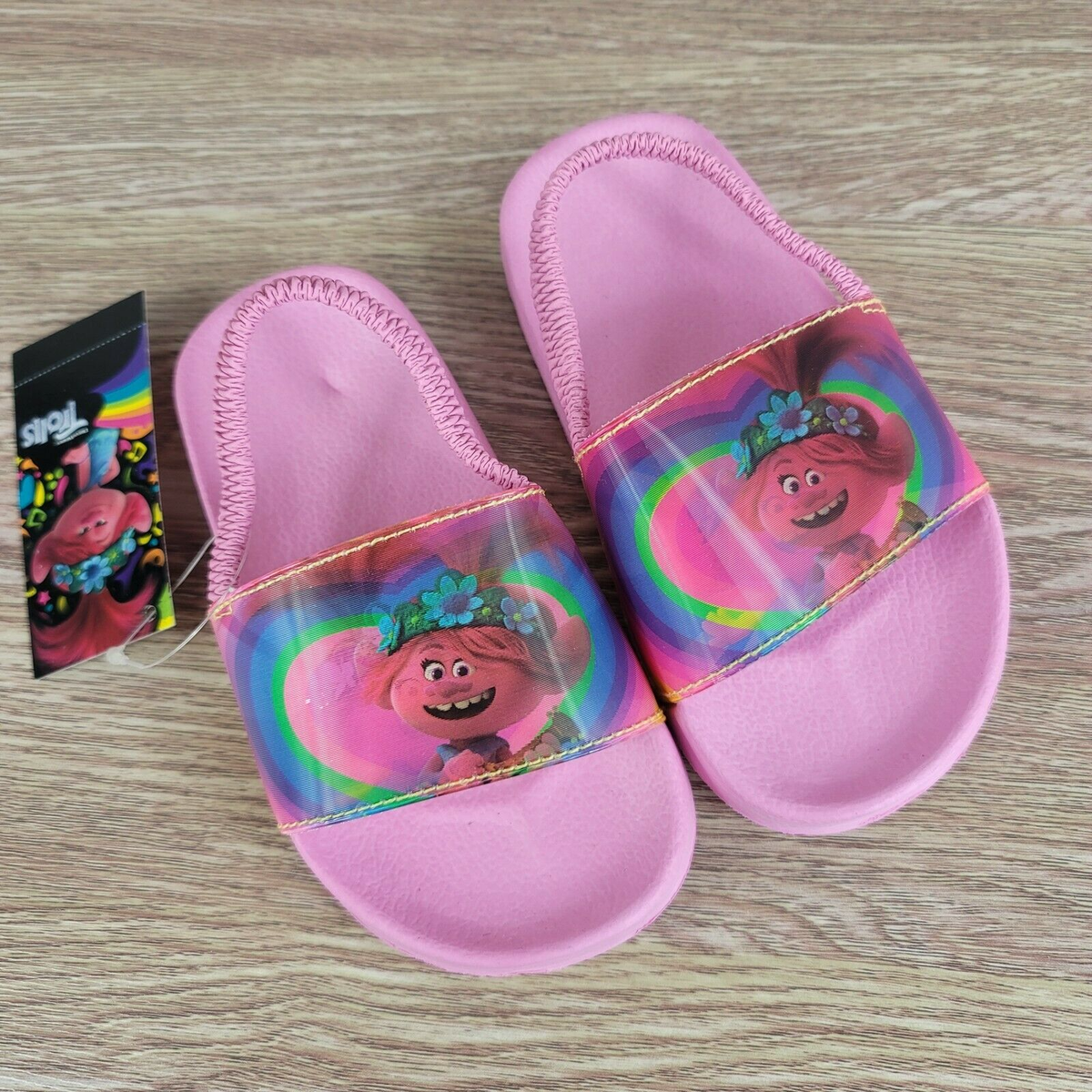 NEW Trolls Poppy Little Girls Pink Toddler Slides Sandals Flip