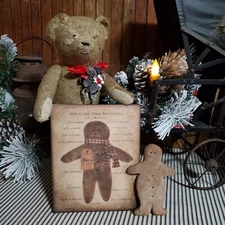 PRIMITIVE VICTORIAN VINTAGE CHRISTMAS KITCHEN GINGERBREAD REAL RECIPE BAKER SIGN