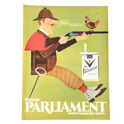 PARLIAMENT Cigarettes 1969 PRINT AD Yankee Ingenuity British Hunter Bird  GREEN