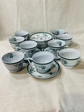 Spode Gloucester Green Fine Stone Cup & Saucer Set- incl 10