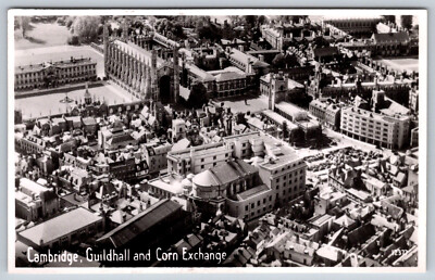 Vintage Cambridge Guildhall Corn Exchange Aerial View RPPC Real Photo Postcard