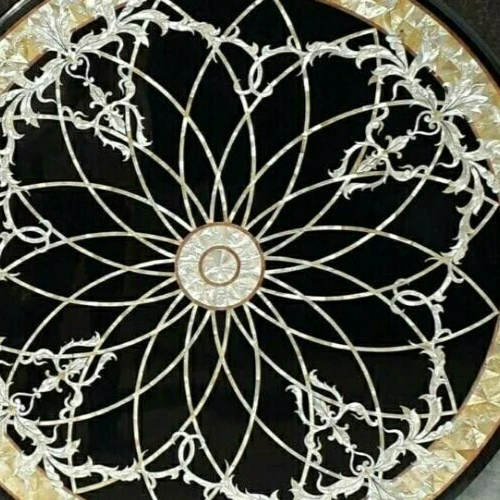 36" Round Black Marble End Coffee Table with Storage Mosaic Inlay Art Home Decor - Image 4 of 4