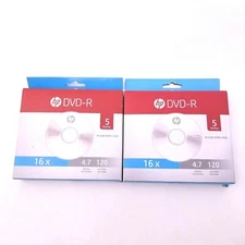 HP DVD-R 5pk 4.7GB 16X 120 Min Video in Slim Jewel Case Recordable Lot of 2 NEW