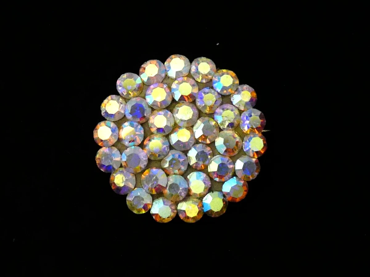 Beautiful vintage Deco goldtone aurora borealis rhinestone brooch