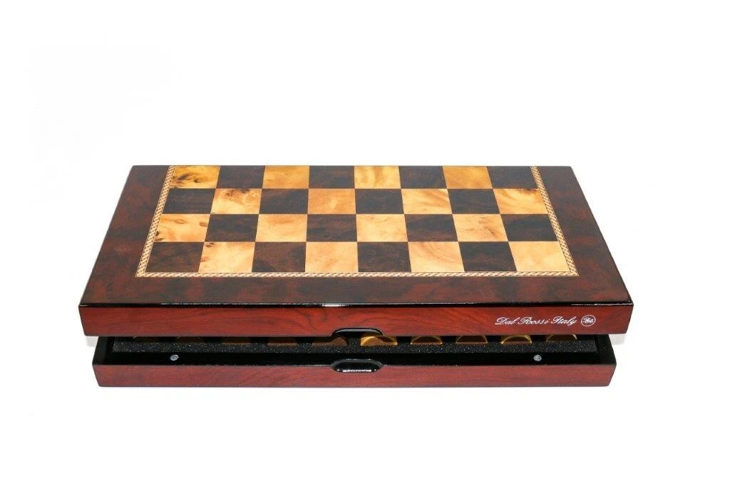 Dal Rossi Folding Mahogany Finish Chess Set 16 inch board w/ Timber Pieces