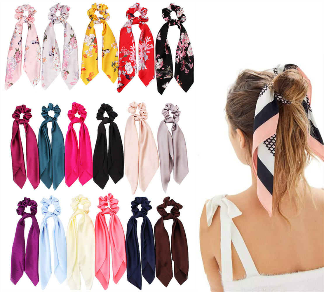 Satin Ponytail Scarf Bow Hair Rope Ties Scrunchies Ribbon Band