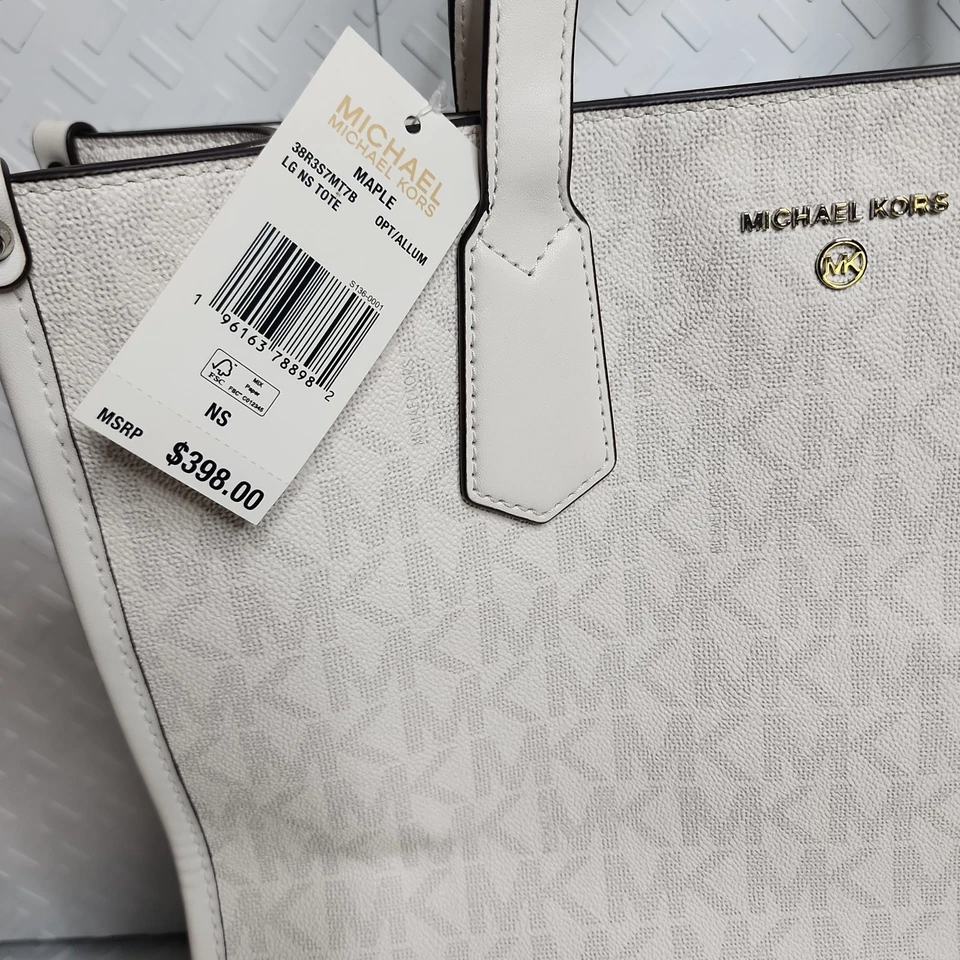 Nuevo con etiquetas Bolso de Mano Michael Kors Grande Arce NS Óptico Blanco Firma Logo Cartera para Mujer Foto 4 de 4