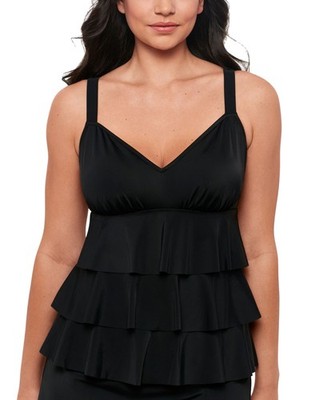 Swim Solutions Womens Black Swan Tiered-Ruffle Tankini Swim Top 806833 Black 10