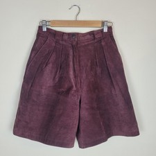 VTG Winlit Shorts 26 Purple Suede Leather Pleated Culotte High Rise Lined 90s