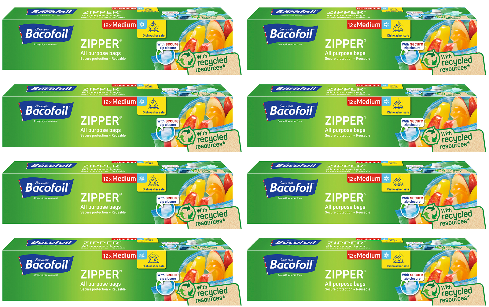 96x Bacofoil All-Purpose Zipper Seal Reseal Resealable Travel Food Bags MEDIUM
