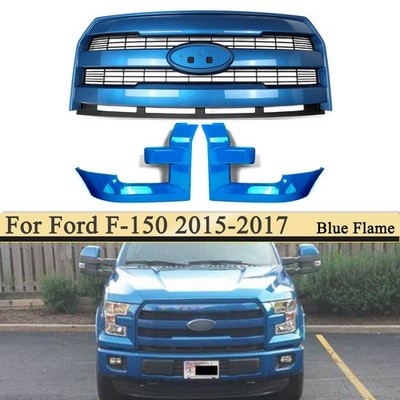 Blue Flame Grille Headlight Bezels Molding For 2015-17 Ford F150 w/o Camera Hole