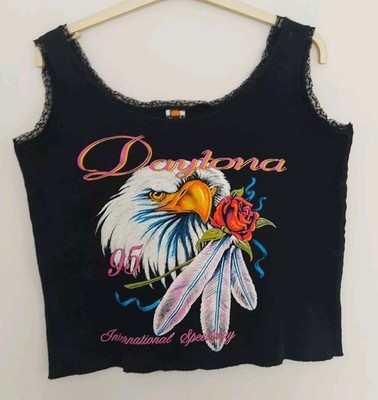 1995 DAYTONA BIKE WEEK Harley Davidson Eagle Rose 90s Crop Top T-Shirt Damen M 