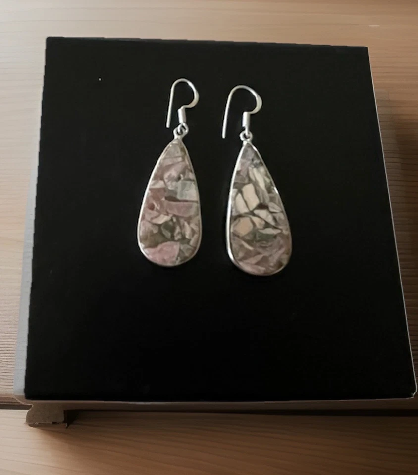 Серьги с родохрозитом и драгоценными камнями — с покрытием из стерлингового серебра 925 пробы — совершенно новые - Изображение 2 из 2