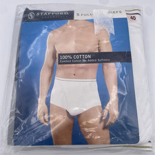 Stafford Essentials Full-Cut Briefs Set Of 5 NOS 100 Cotton White Men  s Sz 40