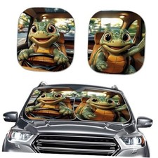 2 Piece Sunshade for Windshield Universal Fit Almost Cars Sun One Size Turtle