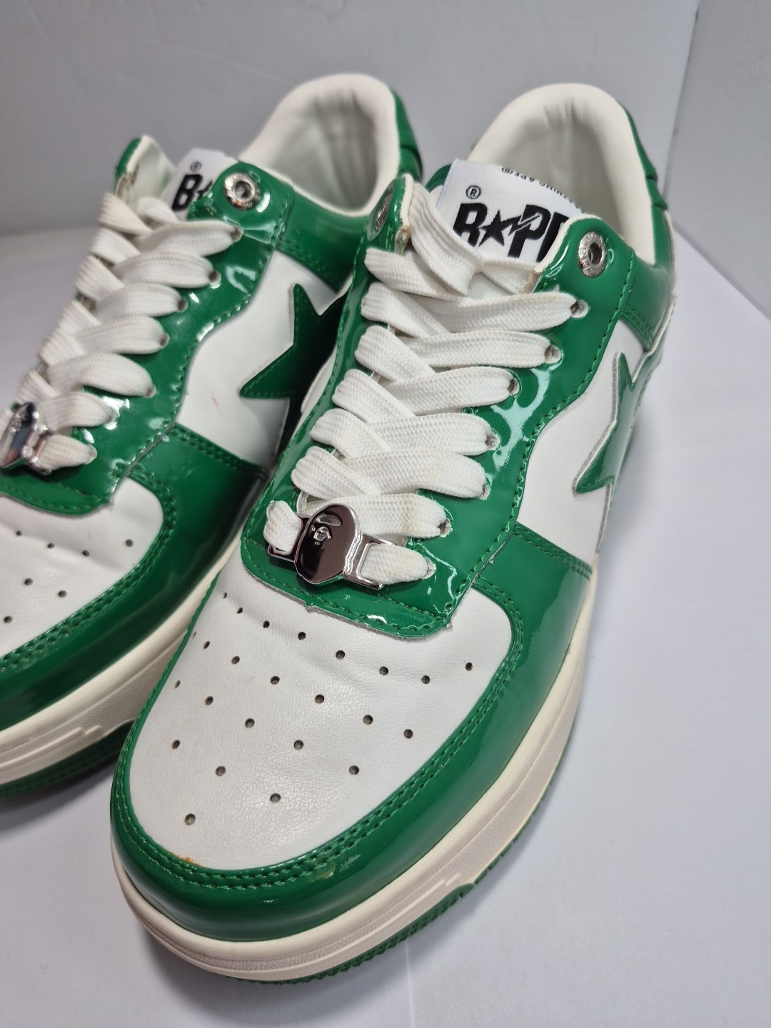 Bathing Ape Bape StaPatent Leather Green White US Mens Sz 6 Bapesta Green  - thumbnail 3